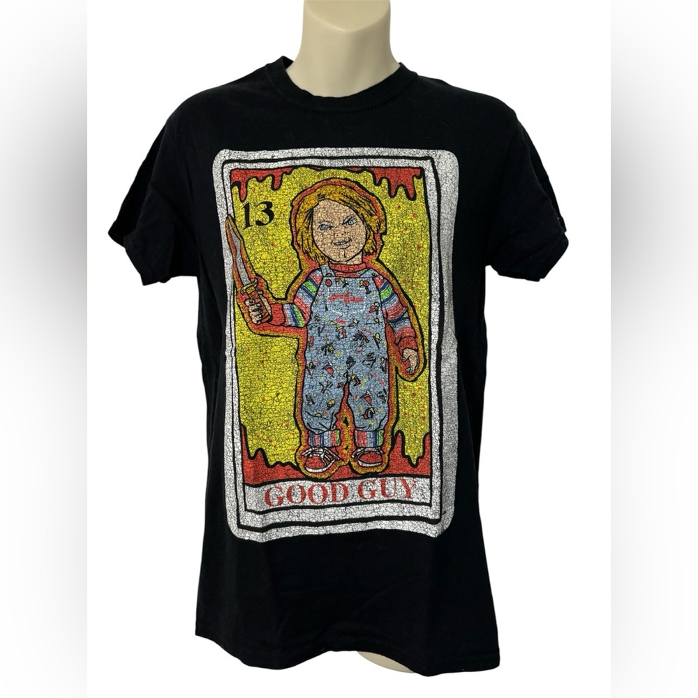 Chucky  good guy tarot card t shirt. Distressed styling. EUC size small
